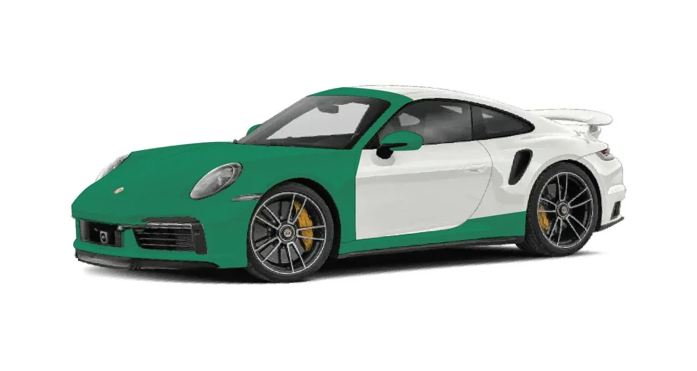 Diagram of the Track Package paint protection film package, with the covered panels shaded: full hood, full fenders, full bumper, headlights, side mirrors, partial roof, a-pillars, rocker panels
